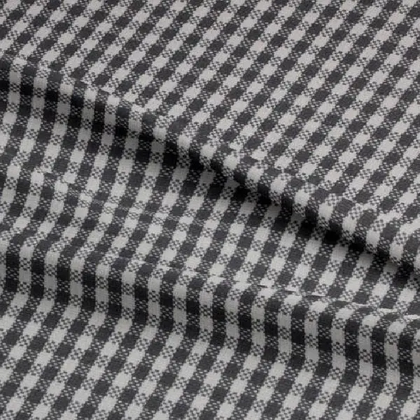 Gray and white gingham curtain fabric.