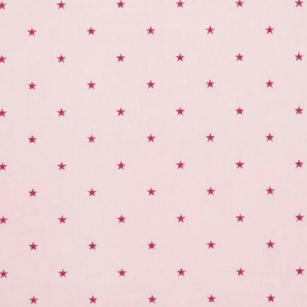 Kids curtain fabric with small pink stars on a light pink background.