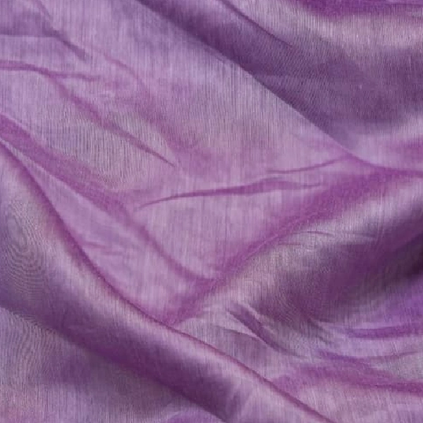Sheer purple curtain fabric.