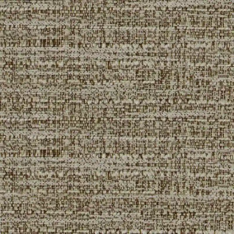 Brown and beige woven textured pencil pleat curtain fabric.