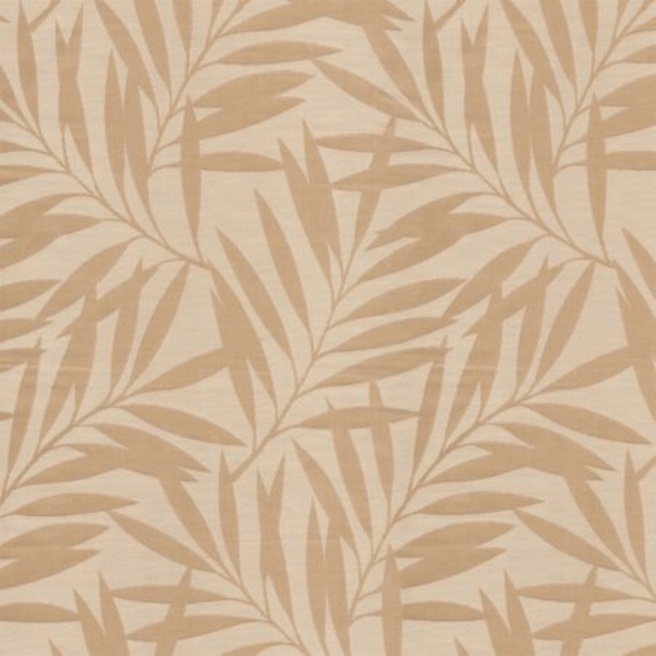 cream-colored blackout fabric with a repeating pattern of light brown palm leaves.
