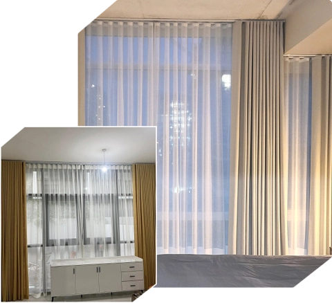 sheer white and solid cream wave fold curtains
